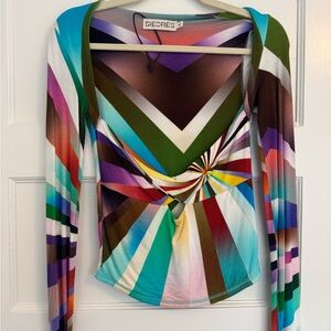 SIEDRES Colorful Geometric Long Sleeve Top